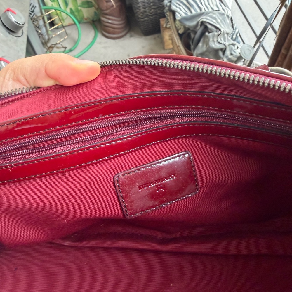 Burberry Beige Check Satchel with Burgundy Patent Trim - Picture 6 of 7